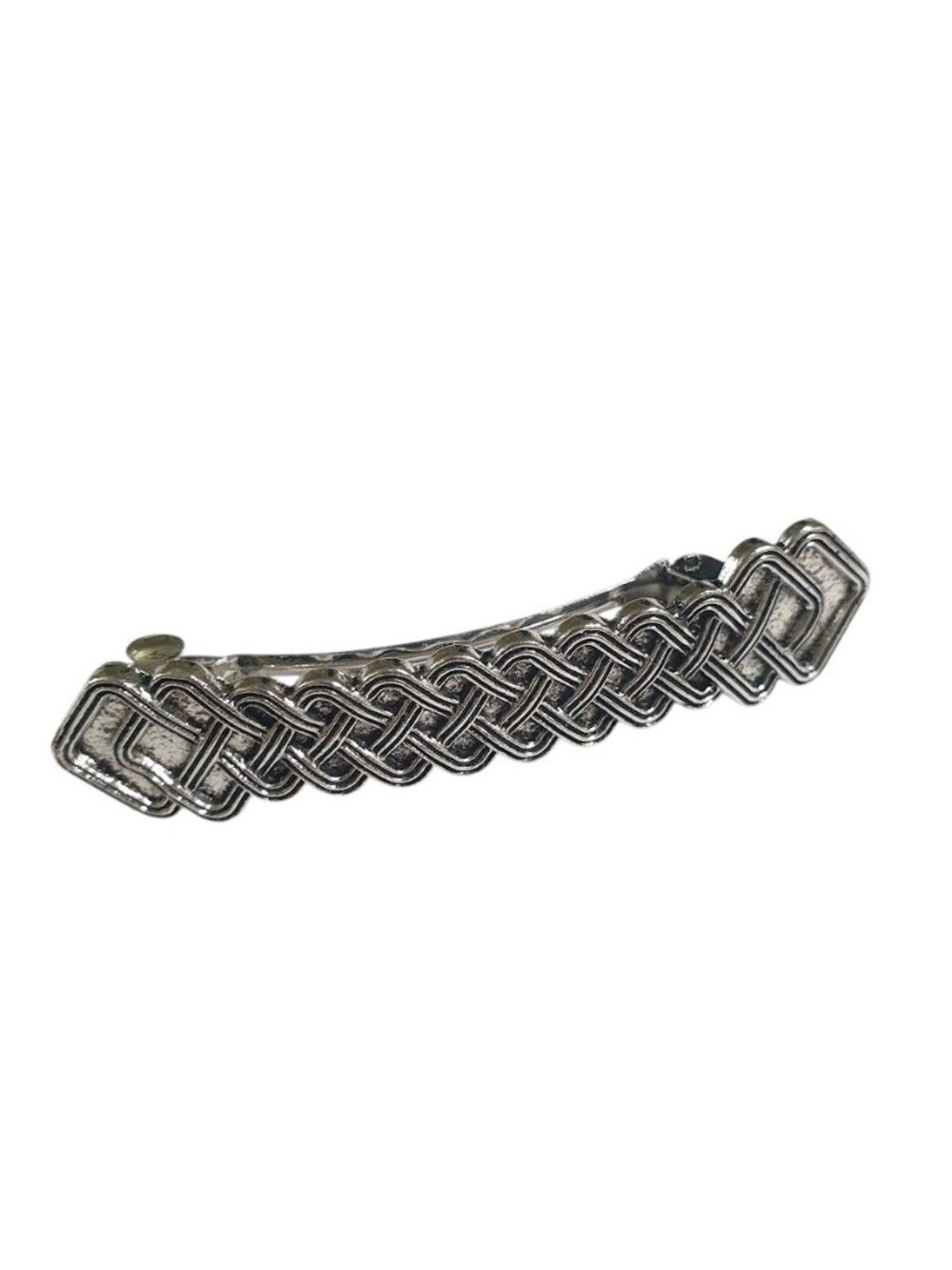 Silver Tone Metal Hair Barrette Intricate Braided Woven Detail Accessory Clip